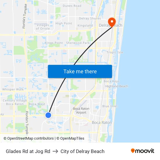 Glades Rd at Jog Rd to City of Delray Beach map