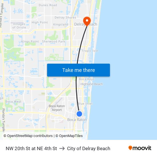 NW 20th St at NE 4th St to City of Delray Beach map