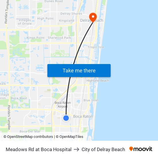 Meadows Rd at Boca Hospital to City of Delray Beach map