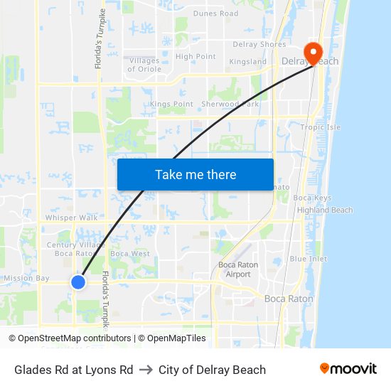 Glades Rd at Lyons Rd to City of Delray Beach map