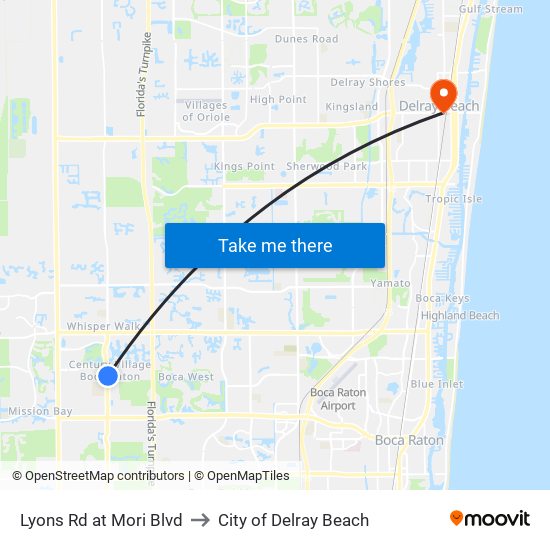 Lyons Rd at  Mori Blvd to City of Delray Beach map