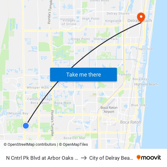 N Cntrl Pk Blvd at Arbor Oaks Ln to City of Delray Beach map