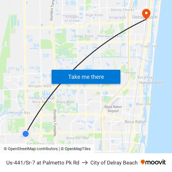 Us-441/Sr-7 at Palmetto Pk Rd to City of Delray Beach map