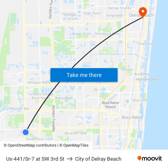 Us-441/Sr-7 at SW 3rd St to City of Delray Beach map