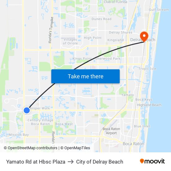 Yamato Rd at Hbsc Plaza to City of Delray Beach map