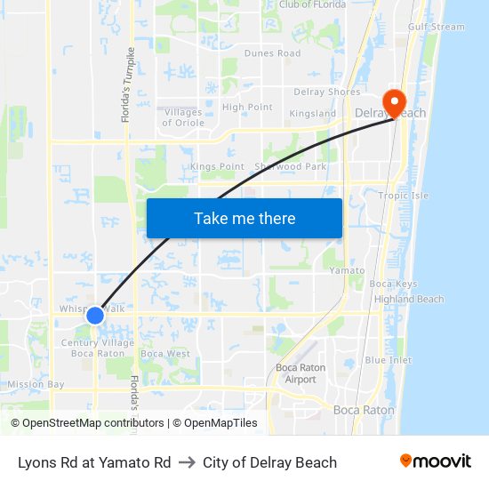 Lyons Rd at Yamato Rd to City of Delray Beach map