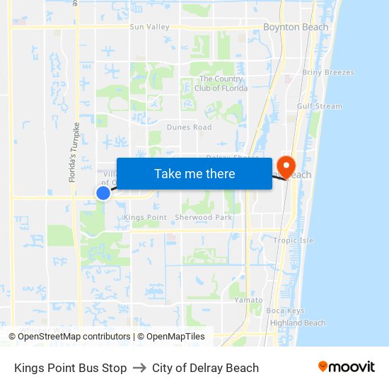 Kings Point Bus Stop to City of Delray Beach map