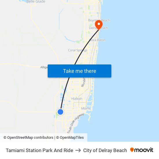 Tamiami Station Park And Ride to City of Delray Beach map