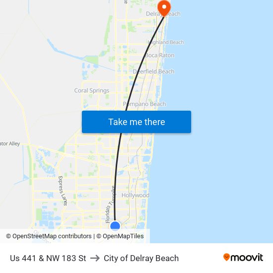 Us 441 & NW 183 St to City of Delray Beach map