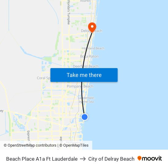 Beach Place A1A Ft Lauderdale to City of Delray Beach map