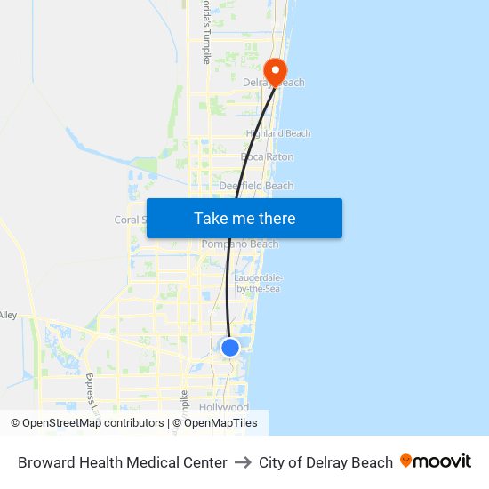 Broward Health Medical Center to City of Delray Beach map