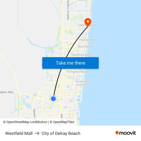 Westfield Mall to City of Delray Beach map