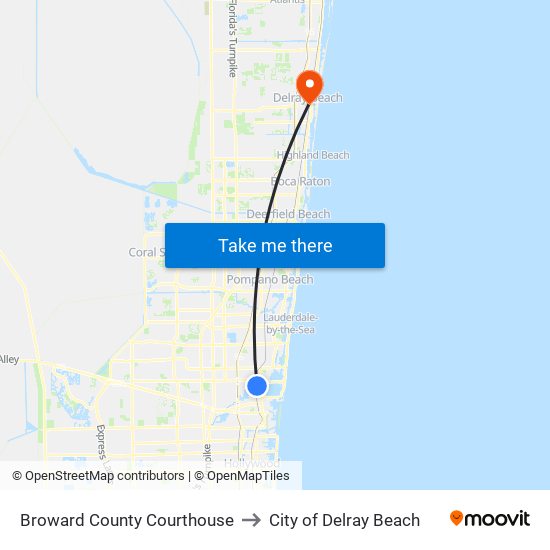 Broward County Courthouse to City of Delray Beach map