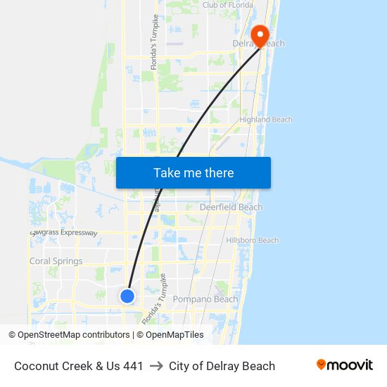 Coconut Creek & Us 441 to City of Delray Beach map