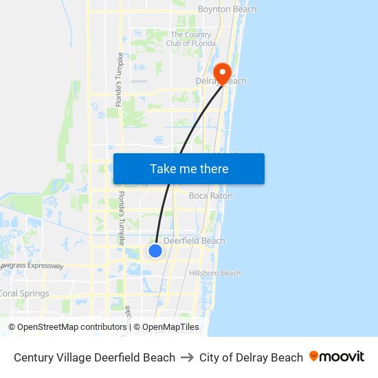 Century Village Deerfield Beach to City of Delray Beach map