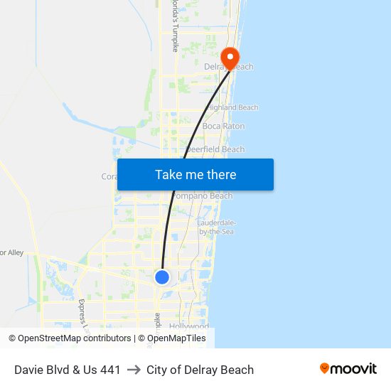 Davie Blvd & Us 441 to City of Delray Beach map