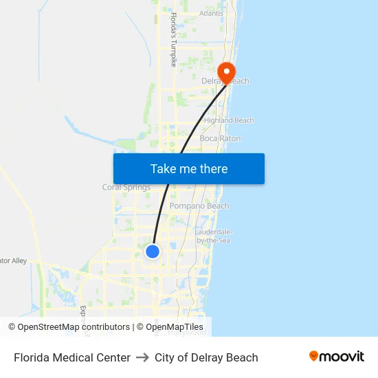 Florida Medical Center to City of Delray Beach map