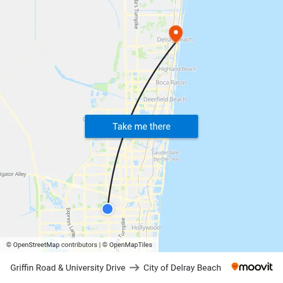 Griffin Road & University Drive to City of Delray Beach map