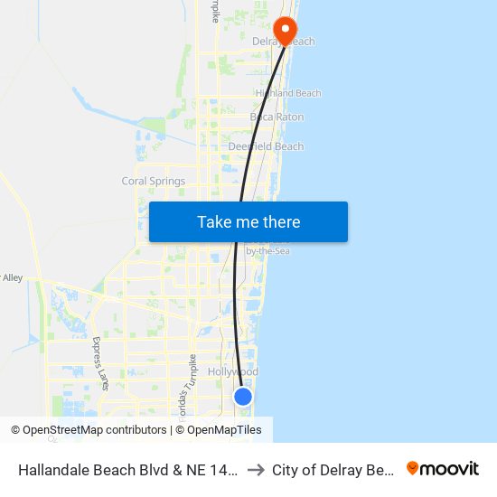 Hallandale Beach Blvd & NE 14 Ave to City of Delray Beach map