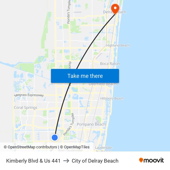 Kimberly Blvd & Us 441 to City of Delray Beach map