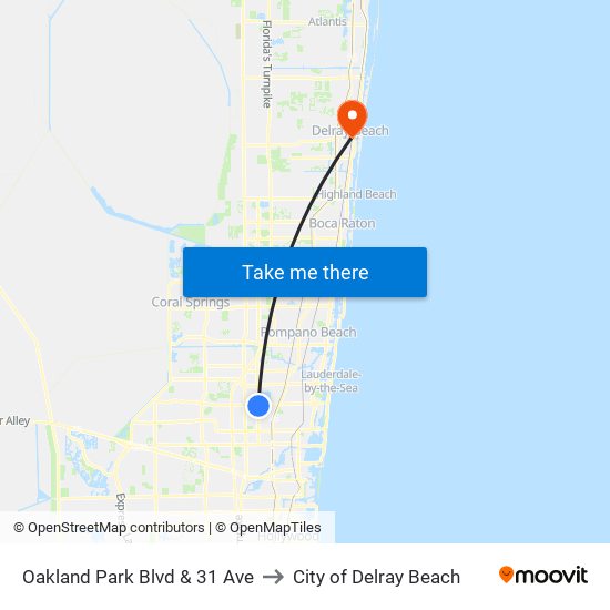 Oakland Park Blvd & 31 Ave to City of Delray Beach map