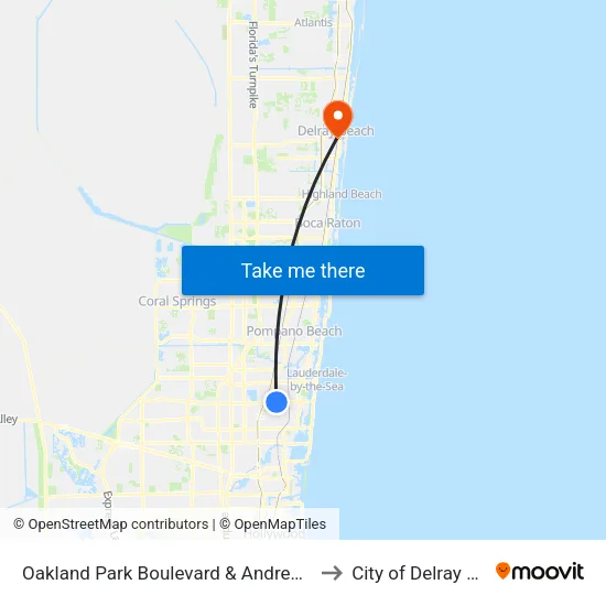 Oakland Park Boulevard & Andrews Avenue to City of Delray Beach map