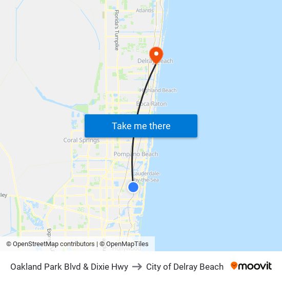 Oakland Park Blvd & Dixie Hwy to City of Delray Beach map