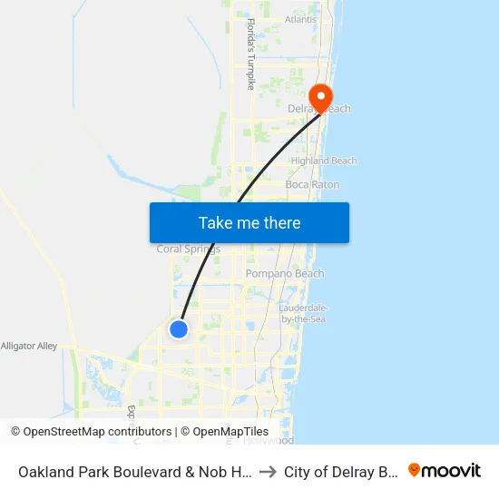 Oakland Park Boulevard & Nob Hill Road to City of Delray Beach map