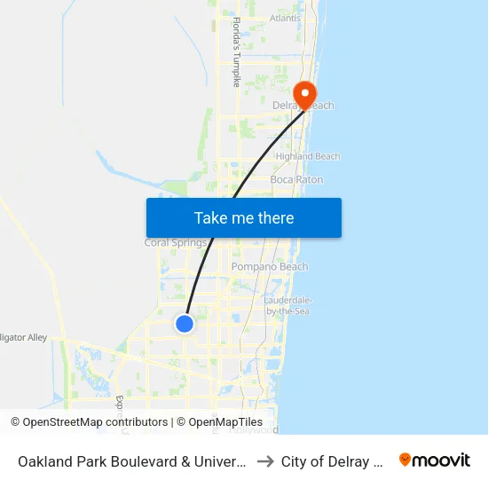Oakland Park Boulevard & University Drive to City of Delray Beach map