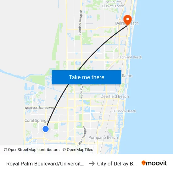 Royal Palm Boulevard/University Drive to City of Delray Beach map