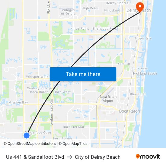 US 441 & Sandalfoot Blvd to City of Delray Beach map