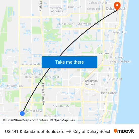 US 441 & Sandalfoot Boulevard to City of Delray Beach map