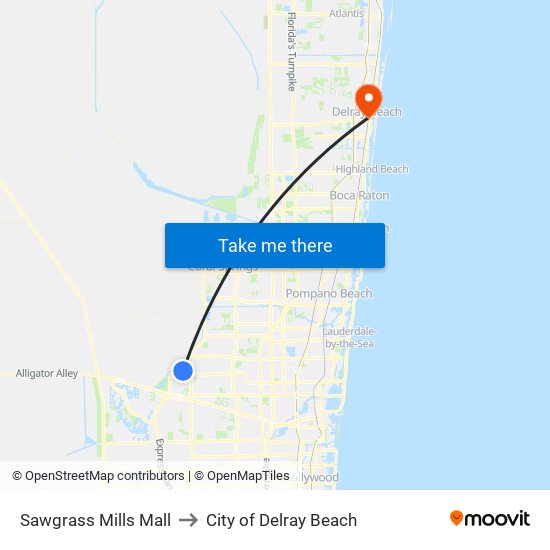 Sawgrass Mills Mall to City of Delray Beach map