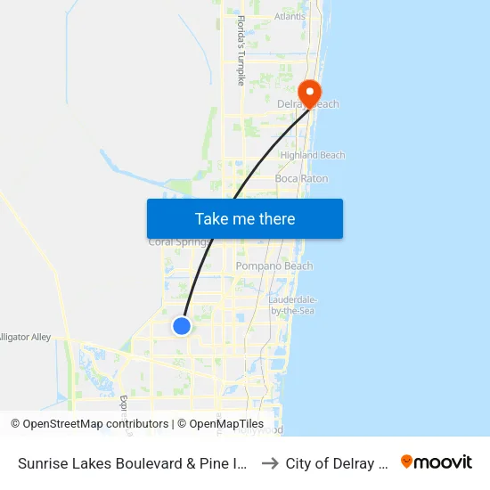 Sunrise Lakes Boulevard & Pine Island Road to City of Delray Beach map