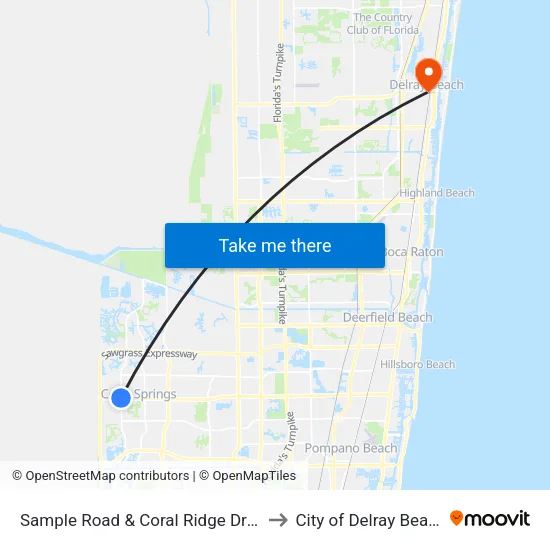 Sample Road & Coral Ridge Drive to City of Delray Beach map