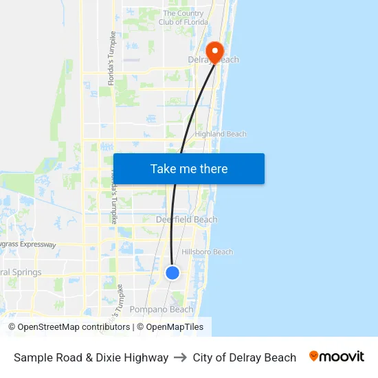 Sample Road & Dixie Highway to City of Delray Beach map