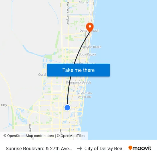 Sunrise Boulevard & 27th Avenue to City of Delray Beach map