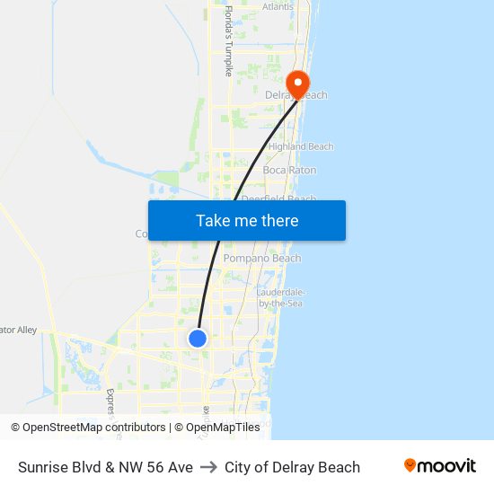 Sunrise Blvd & NW 56 Ave to City of Delray Beach map
