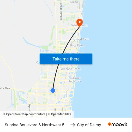Sunrise Boulevard & Northwest 56th Avenue to City of Delray Beach map