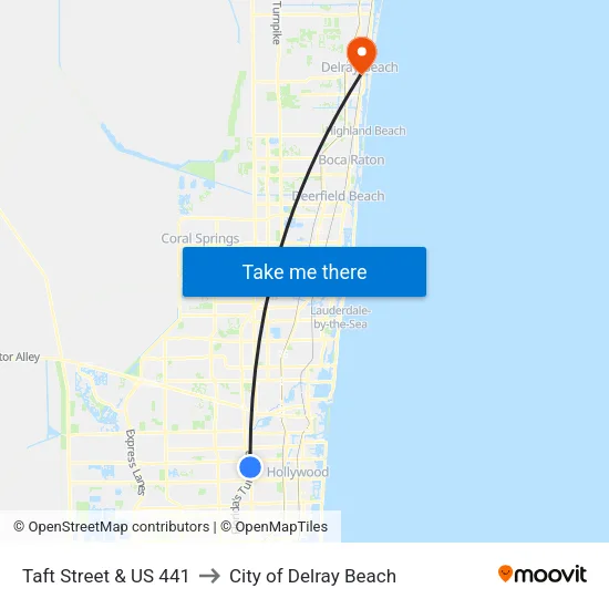 Taft Street & US 441 to City of Delray Beach map