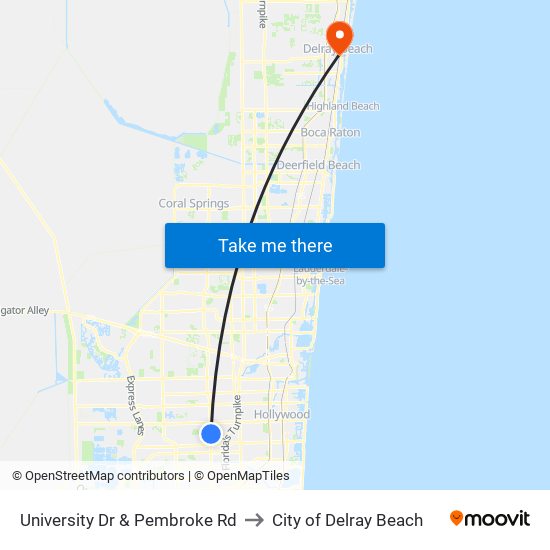 University Dr & Pembroke Rd to City of Delray Beach map