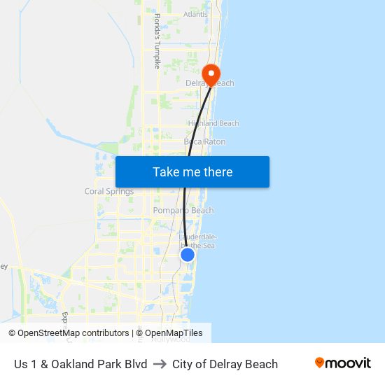 Us 1 & Oakland Park Blvd to City of Delray Beach map