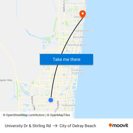University Dr & Stirling Rd to City of Delray Beach map