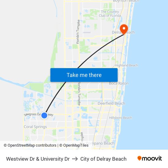 Westview Dr & University Dr to City of Delray Beach map