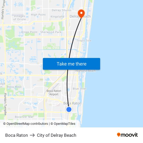 Boca Raton to City of Delray Beach map