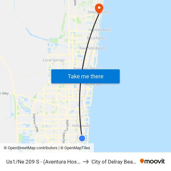 Us1/Ne 209 S - (Aventura Hosp) to City of Delray Beach map