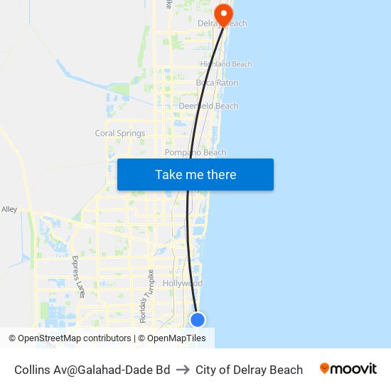 Collins Av@Galahad-Dade Bd to City of Delray Beach map