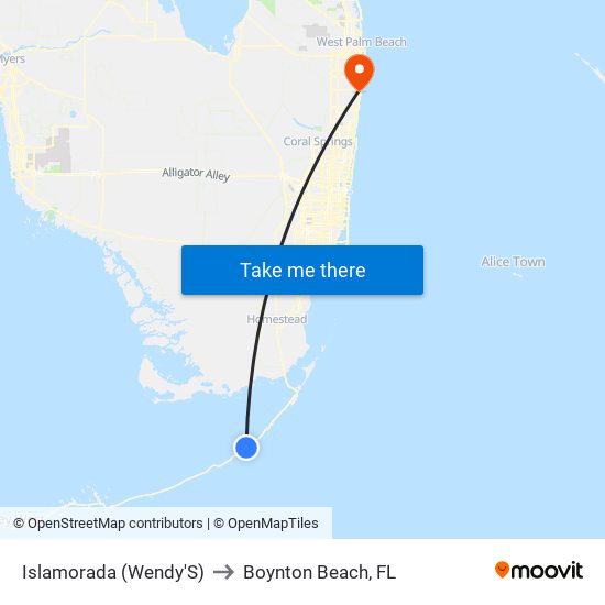 Islamorada (Wendy'S) to Boynton Beach, FL map