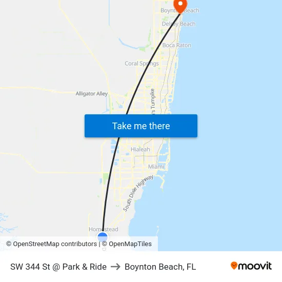 Sw 344 St Park-And-Ride to Boynton Beach, FL map