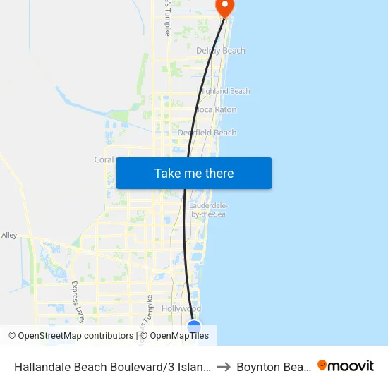 Hallandale Beach Boulevard/3 Islands Boulevard to Boynton Beach, FL map